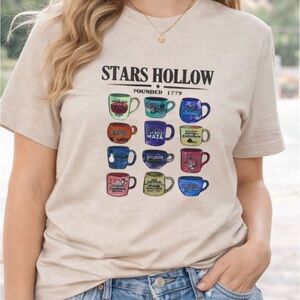 Handmade Women's Gilmore Girls Stars Hollow Mugs Grid Graphic T-Shirt